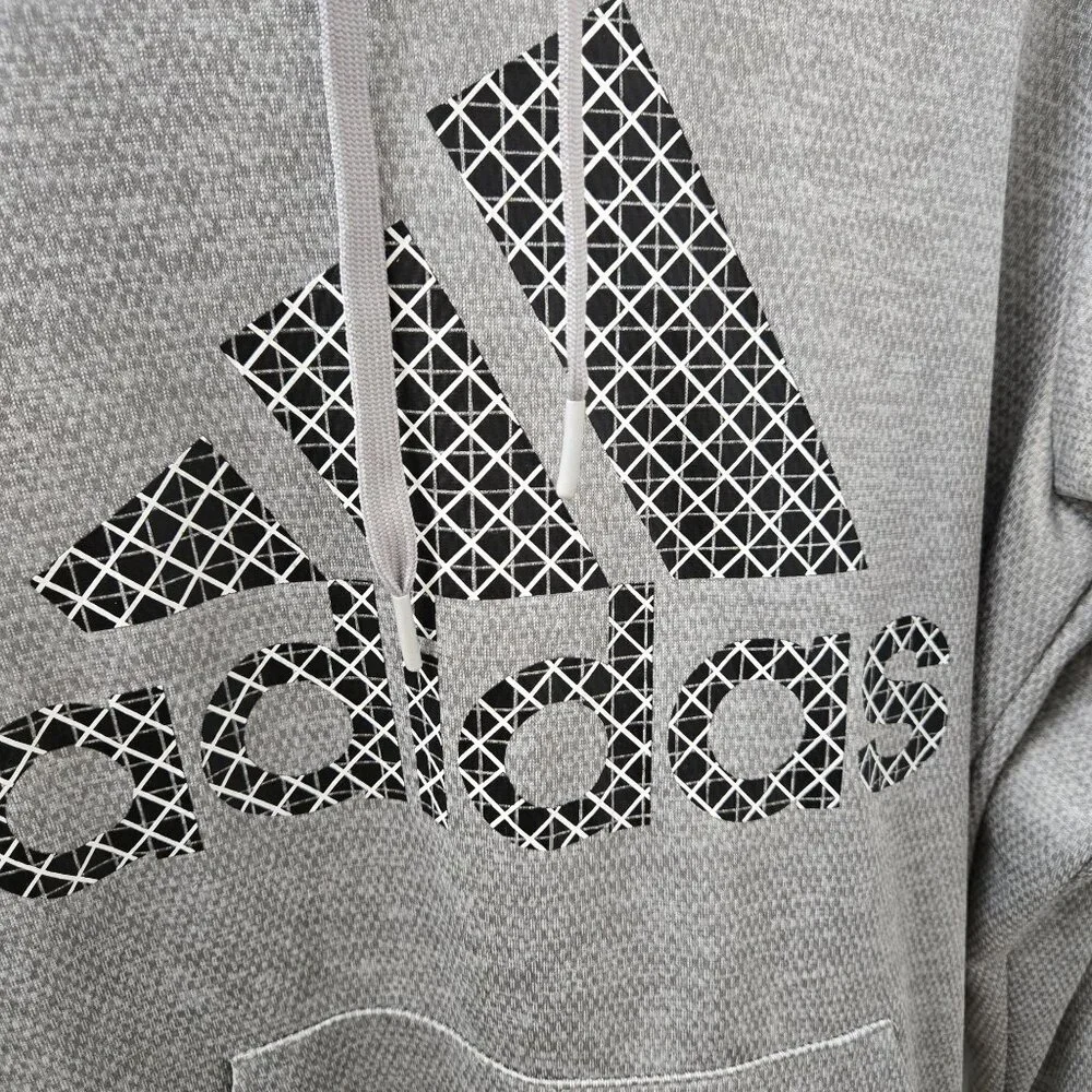 Adidas Mens Gray Hooded‎ Sweatshirt Size Medium Hoodie Athletic Athleisure *FLAW
